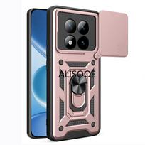 Slankioji kamera Funda dėklas Xiaomi Redmi Note 15 Pro Plus dėklas Redmi Note 15 Pro 5G Capa žiedas stovas laikiklis smūgiams atsparus dangtelis Redmi Note15Pro Plus rožinio aukso spalvos