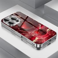 Paprastas mažas vyšnių rašto stiklinis galvanizuotas telefono dėklas, skirtas iPhone 11 12 13 14 15 16 17 Pro Max 14 15 Plus 16E 17 Air Cover iPhone 16 brown