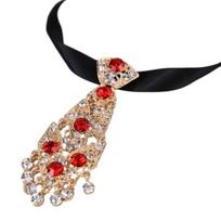 Men Tie Holder Adjustable Size Sparkling Rhinestones Neck Tie Wedding Party Date Performance Suit Decoration raudona