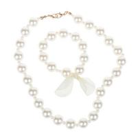 2pcs Lovely Baby Girls Imitation Pearls Pendant Necklace Bracelet Set Children Kids Jewelry Bangle Sets Xmas Gifts 1
