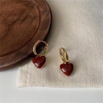 New Simple Wine Red Love Heart Drop Dangle Earrings For Women Vintage Peach Hoop Earrings Jewelry Gift A1