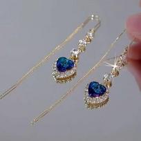 Fashion Heart Shaped Drop Earrings With Crystal Rhinestones And Elegant Long Chain For Women