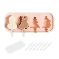 Ice Cream Mold with Anti-Spill Dust-Proof Cover Food-Grade Silicone 4 Compartments Reusable Popsicle Maker for Kids Jelly Mousse Homemade Treats A