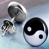 PORA apvalaus smeigtuko simbolio Yin ir yang 10mm auskarų sidabras