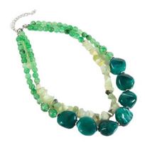 Double Layer Gravel Necklace, Adjustable Chain Length Necklace, Multi-Layered Chunky Green Beaded Necklace Jewelry for Women žalia