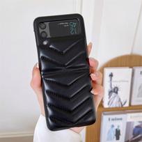 Applicable to Samsung ZFlip3 folding screen leather mobile phone case V-pattern Korean zflip4 generation back cover protective case Samsung z flip4