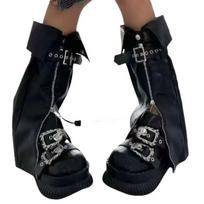 Harajuku Leg Sleeves Rock Punk Leg Warmers Adjustable Metal Buckles Knee High Boot Socks Gifts for Women Girl Streetwear 1