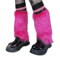 Women Harajuku Rose Red Faux Fur Leg Warmer Shoes Cuffs Calf Socks Streetwear