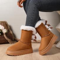 Women's Fluffy Fur Snow Boots 2025 Winter Soft Thick Bottom Furry Ankle Boots Sweet Ribbon Bowknot Designer Shoes Plus Size 42 36 ruda