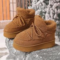 Women's Chunky Fluffy Fur Lace Up Winter Boots New Faux Shearling Warm Comfort Ankle Boots Anti-slip Platform Snow Booties 36 ruda