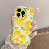 Yellow flower mobile phone case Apple 15promax women's cream pattern 14pro wavy pattern soft case iPhone13 iphone15