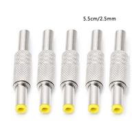 5 Pcs 5.5x2.5mm DC Power Jack Male Plug Metal Connector Adapter With Yellow Head 1