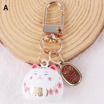 Lucky Cat Raktų pakabukas Japonija Maneki Neko niekučiai Raktų pakabukai Automobilio krepšys Charm Papuošalai Pakabukas Raktų pultelis A