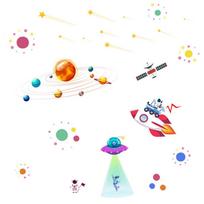 Animacinis filmas Saulės sistemos astronautų sienos lipdukas Vaikų darželio dekoratyvinis sienų lipdukas 40x60cm white