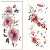 2 vnt. Gėlių rankos tatuiruotė, Didelė rožės gėlės tatuiruotė, Laikina rožės tatuiruotė moteriai, Laikinas rožės gėlės tatuiruotės dizainas, Rožės tatuiruotė moters krūtinei
