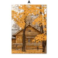 Rudens Saulėtekis Miškas Elnias Namas Moliūgas Kaimiškas Skandinaviškas Plakatai ir Spaudiniai Sienų Menas Drobės Tapyba Dekoravimas Paveikslai Svetainei A4 21X30cm No Framed