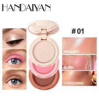 3in1 Highlight Blush kontūravimo viskas viename paletė skaistalų pudra veidui daugiafunkcinė makiažo paletė moters makiažas 01# beige