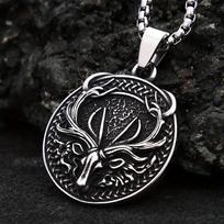 Senovinis Šiaurės keltų mazgas vyrų karoliai elnio galvos pakabukas vikingų gyvūnas amuletas papuošalas vakarėliui