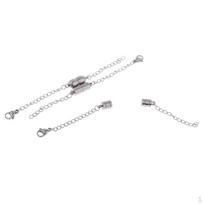 3 Piece Stainless Steel Magnetic Clasps With Extender Chain For DIY Necklace Bracelet Jewelry white