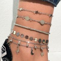 Modyle Punk Vintage Bohemian Gold Spalvos kulkšnys moterims Merginoms Raktas Širdies Drugelis Kojos Kulkšnies Apyrankės Apyrankės Paplūdimio Papuošalai sidabras