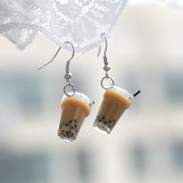 Cute 3D Simulation Bubble Tea Earrings Creative Resin Pearl Milk Tea Drop Earrings Girls Funny Gifts gray