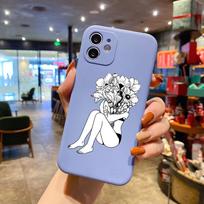 Sexy Art Girl Line Flower Luxury Square Liquid Silicone Phone Case For iPhone 14 11 12 13 Pro Max Mini X XS XR 7 8 Plus SE Cover iPhone 14 black