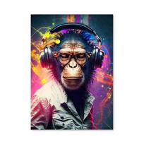 Abstraktus Pop Art Beždžionės Ausinės DJ Muzika Sieninis Plakatas Spaudiniai Neono Šviesos Efektai Drobės Tapyba Rokas Gyvūnas Namų Baro Kambario Dekoras 21x30cm No Framed