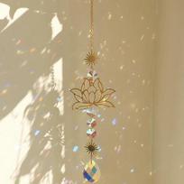 1Pc Suncatcher Gardening Crafts Golden Lotus AB Colorful Water Drop Crystal Decoration Pendant beige