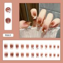 24 Pcs Super Sweet Love Manicure Autumn and Winter Warm Heart Caramel Amber Blush Wear Nail Sweet White Fake Nails