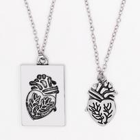 2 Pcs/Set  Puzzle Couple Anatomical Heart Necklace Pendant Valentine Gift sidabras