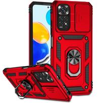 Laikiklio dėklas telefonui Redmi Note 12 11 S Pro Plus 5G su žiedu Neslystantis Magnetinis Šarvuotas Stumdomas Objektyvo Apsauginis Galinis Xiaomi Dangtelis For Redmi NOTE11 raudona