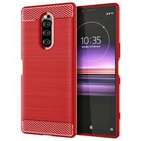 „Sony Xperia 1 Case“ prabangus anglies pluošto odos minkštas silikoninis dėklas, skirtas „Sony Xperia1“ visiškai apsauginis telefono dangtelis Sony Xperia 1 raudona
