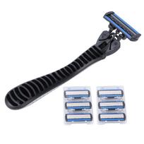 Manual Razor Set 6 Layers Blade Reusable Razor Handle 6 Refills Men s Shaving Razors Silver White