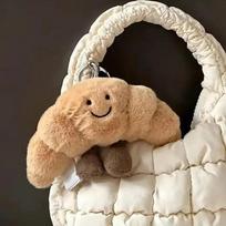 Kawaii pliušinis pakabukas duonai, kūrybingi kruasanai, ritininė duona, pliušinė lėlė, raktų pakabukas, dekoracija, kuprinė, pakabukas, dovana