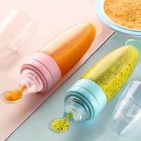 Kūdikio ryžių košės buteliukas Kūdikio silikoninis pieno buteliukas Maitinimo šaukštelis kūdikiui Silikoninis spaudžiamas šaukštelis Ryžių košės buteliukas Kūdikio buteliukas rožinė