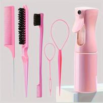 Hair Brush Set Hairdressing Spray Bottle Hair Braiding Loop Rat Tail Comb Teasing Hair Brsuh Edge Control Hair Brush rožinė