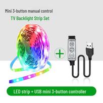 Sandėlyje 5V RGB aplinkos apšvietimo juosta su Bluetooth programėlės valdymu, 5050 septynių spalvų, 30 LED, USB, TV fonui. 1m (18 LED/m)