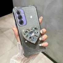 G86 G56 G05 Telefono dėklas, skirtas Motorola Moto G86 G56 G05 E15 E14 Edge 60 Edge 50, su blizgučiais, deimantiniu širdies formos atrama, smūgiams atsparus dangtelis Moto G05 sidabras