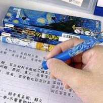 4Pcs/Box Trendy Van Gogh Oil Painting Press Gel Pen Black Ink 0.5Mm Ballpoint Pens Stationery Quick-Drying Pens For Student