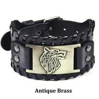 Retro Vintažinė Odinė Apyrankė Vyriška Sagtis Vilko Apyrankės Punk Apyrankė Apyrankė Ant Riešo Vyriški Papuošalai Pulseras Hombre Pulseira Masculina KTJ