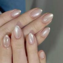 Almond Press on Nail Cats Eye Fake Nail with Glitters Designs Full Cover Glues on Nail Glossy Acrylic Nail Artificial Nail 1 gray