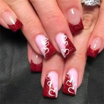Press on Nail Short Square Fake Nail French Full Cover Acrylic False Nail Valentine Design Fake Nail for Women and Girls 1