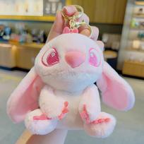 Žavingas pliušinis Stitch raktų pakabukas Mielas animacinis poros krepšio pakabukas Minkštas kimštas pakabukas Pink Plush Stitch
