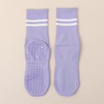 Women's Non-Slip Yoga and Pilates Socks - Sweat-Wicking, Shock-Absorbing Cotton Long Socks for Running and Sports levandų violetinė spalva