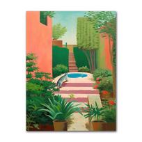 Vintažinis 80-ųjų David Hockney stiliaus iliustracija baseinas šuo katė meno plakatas drobės tapyba sienos meno spaudiniai paveikslas namų dekoras 21X30CMNo Framed