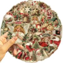 50 vnt. Vintažiniai Kalėdų Sniego Senio Lipdukai Junk Journal Koliažui Kalėdiniai Perdavimo Lipdukai Pasidaryk Pats Albumui Scrapbooking Amatų Lipdukai CN beige