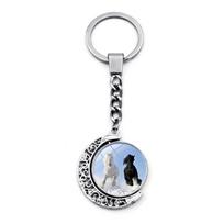 Rotating Double-Sided Pendant Keychain with Horse Motif and Intricate Crescent Design Durable Metal Key Ring Chain Accessory for Bags and Keys One Size