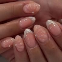24pcs Short Oval 3D Gel Nail Stickers, Create Pearl Flower Nail Art, French Acrylic Press-On Nails, Short Size Perfectly Fit Fal