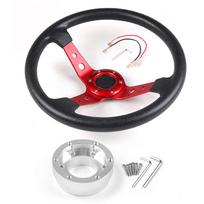 14 colių 350 mm PU odos automobilio lenktynių vairas, skirtas Logitech G29 G920 G923, lenktynių žaidimams, su adapterio plokšte 70 mm PCD raudona