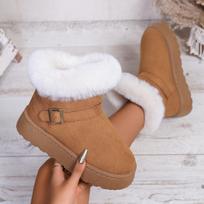 Metal Belt Buckle Fur Snow Boots Women 2025 Winter Warm Furry Ankle Boots Non Slip Thick Bottom Booties Size 42 36 ruda